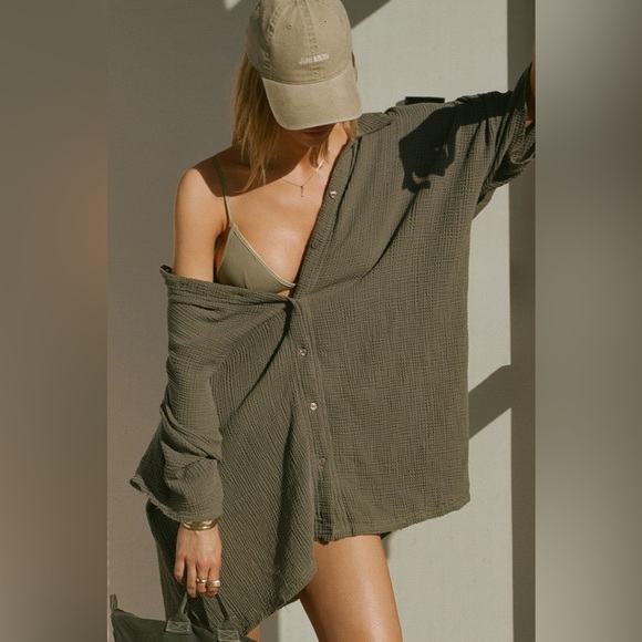 Joah Brown Oversized Button Down Tunic Size S - Picture 2 of 7